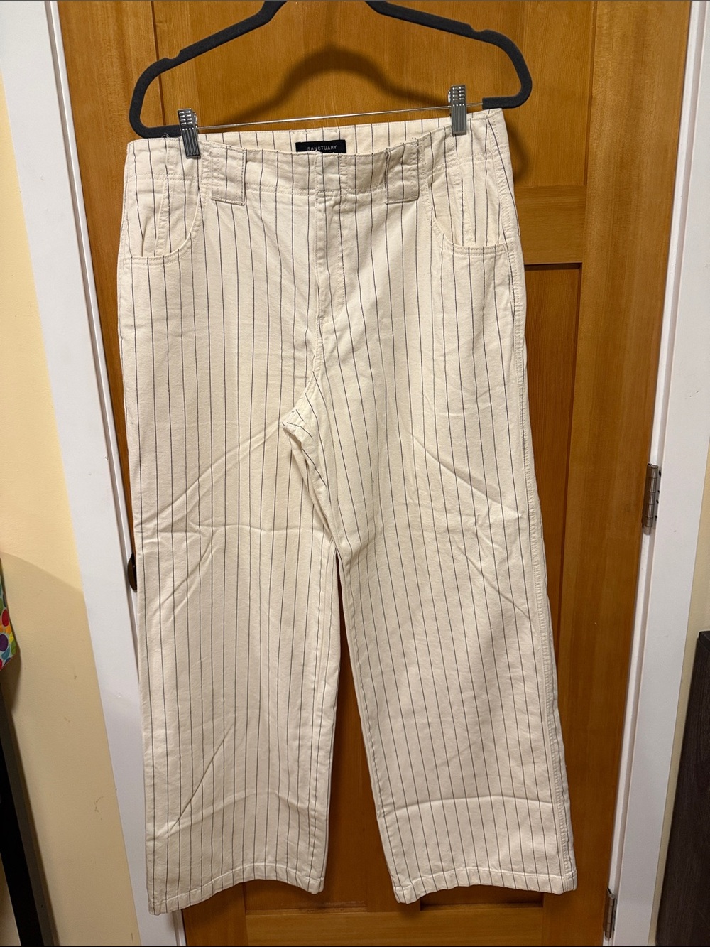 Sanctuary Cream Wide-Leg Pinstripe Pants